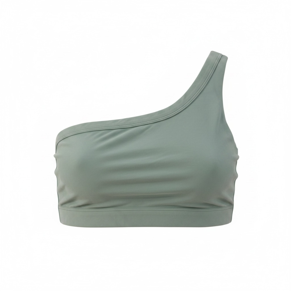 Vitality Green One Shoulder Asymmetrical Sports Bra With Removable Strap